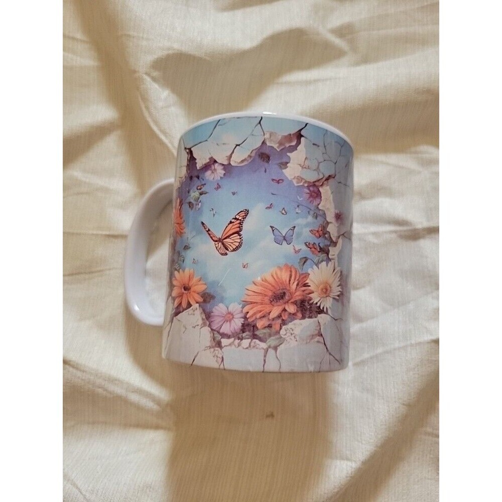 Coffee Mug Butterflies and Floral Garden Tea Party Ceramic
